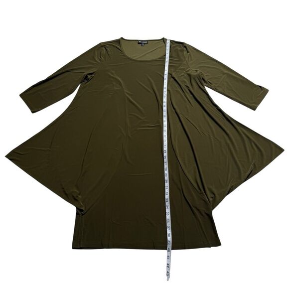 Nina Leonard Dark Olive Artsy Lagenlook Stretch Asymmetrical Hem Dress Sz 2XP - Picture 7 of 10